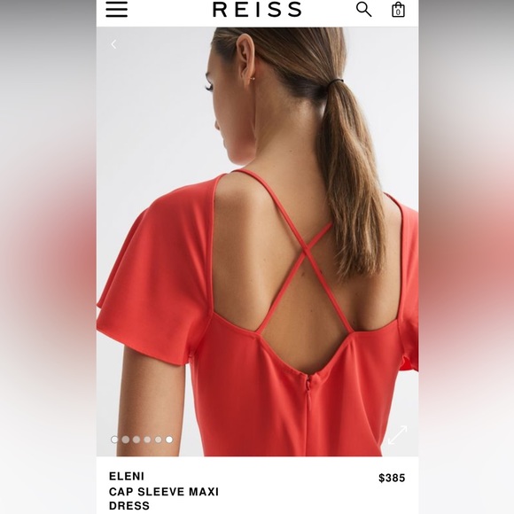 NWT Reiss Eleni Flutter Cap Sleeve strappy back Midi Maxi Coral fit flare dress - Picture 11 of 13